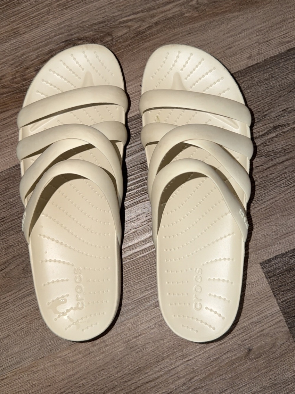 CROCS Womens Strappy Slide Sandals in Cream